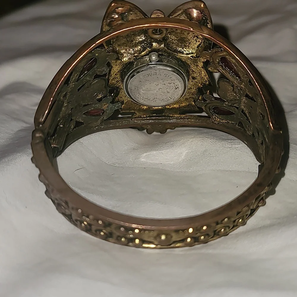 Pink Crystal‎ Owl Bangle Hinged Clamp Watch Bird Raptor Owl Pink Bronze Black